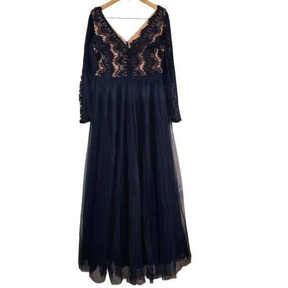 City Chic Womens Sz 12 Dark Navy Lace Tulle Evening Cocktail Maxi Dress NWT - Picture 2 of 14